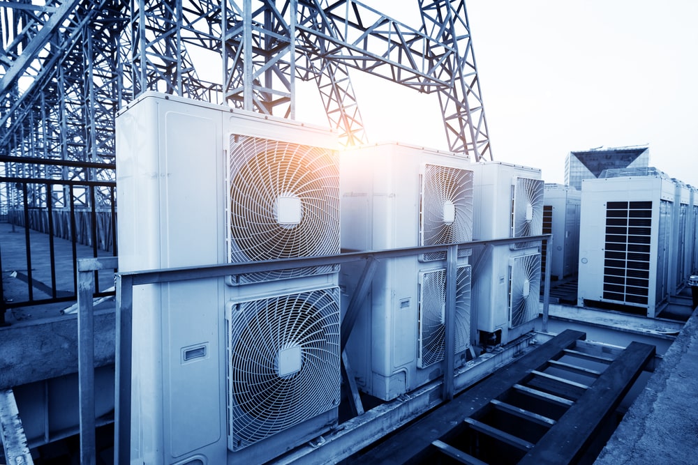 a group of white air conditioners