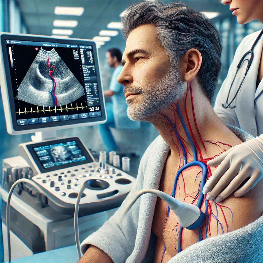 a man over 40 undergoing a cardiovascular ultrasound check-up