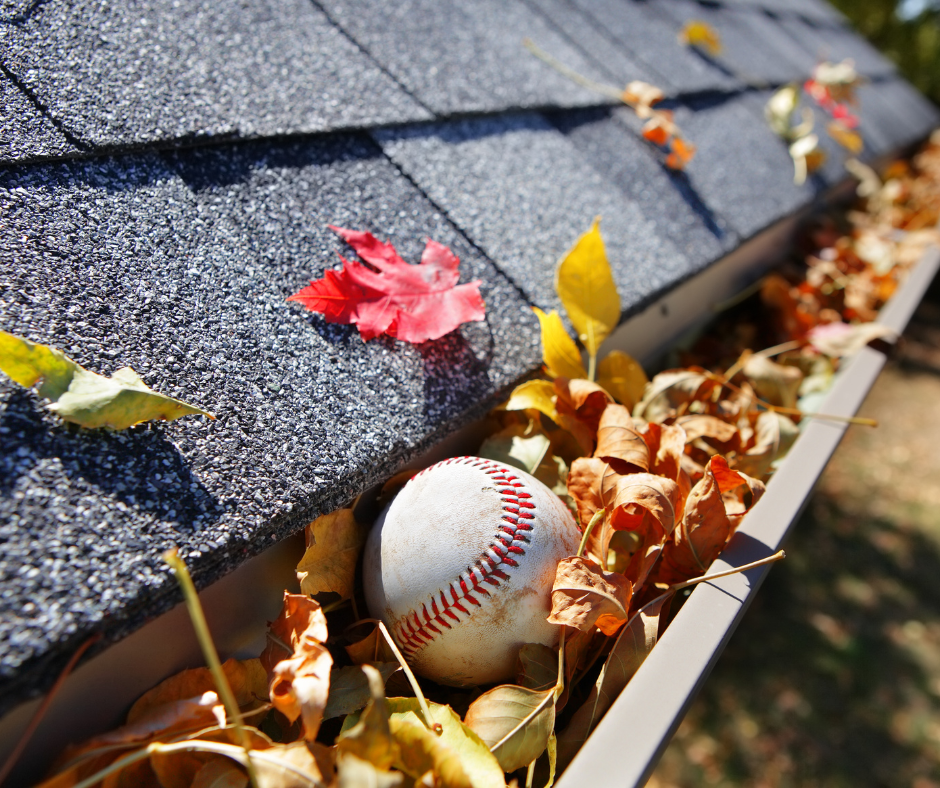 Roof with leaves in the gutter