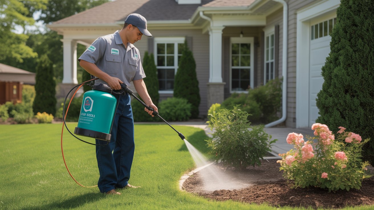 Technician spraying plants outdoors