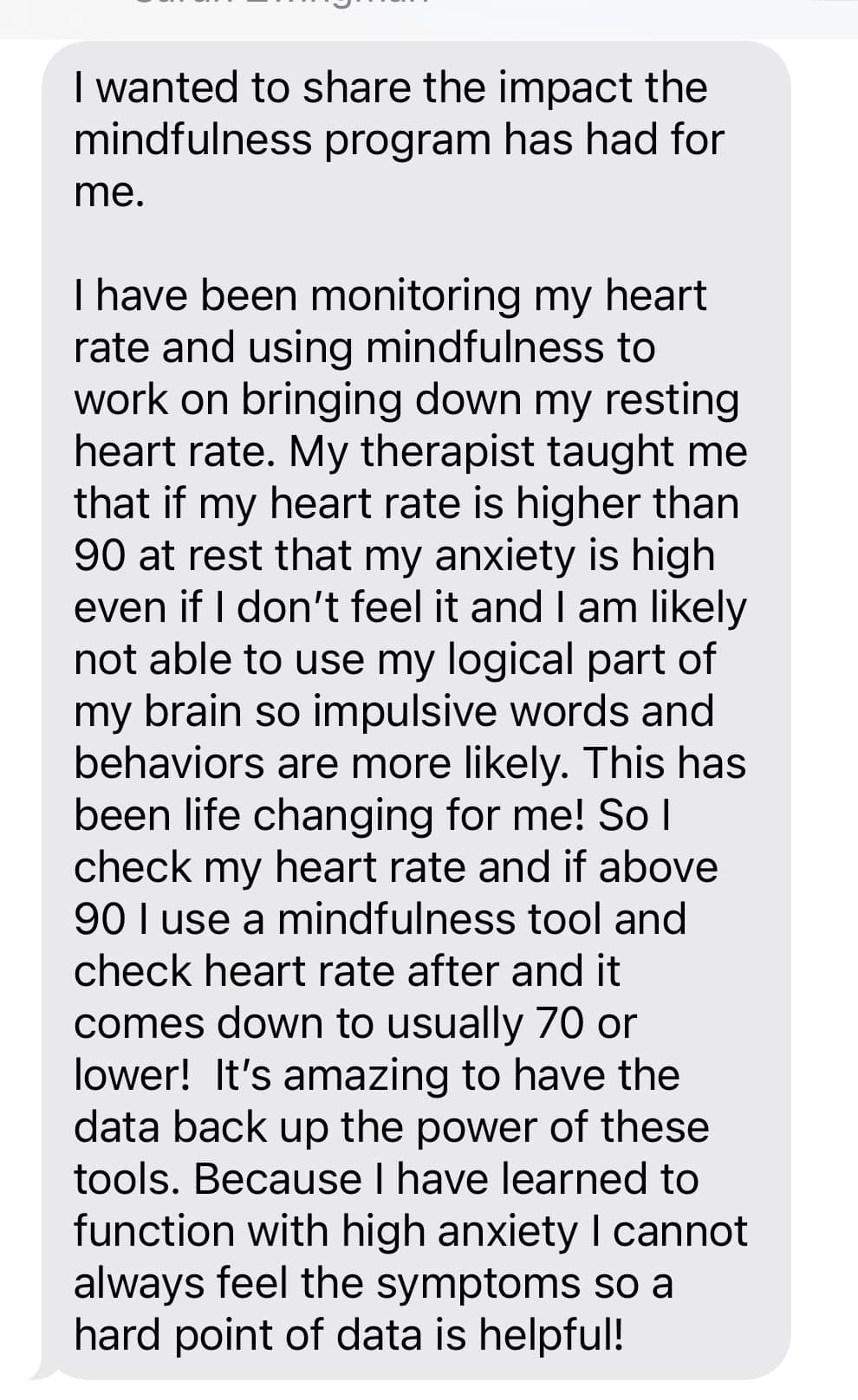 Joyce's testimonial about mindfulness and heart rate monitoring