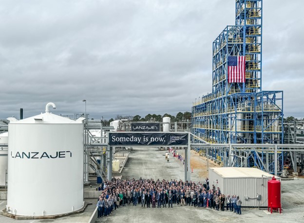 industrial facility for sustainable aviation fuel (SAF) production showing processing equipment and storage tanks at LanzaJet's plant industrial facility for sustainable aviation fuel (SAF) production showing processing equipment and storage tanks at LanzaJet's plant