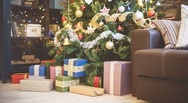 Wrapped gift with pine sprig
