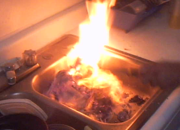 A fire in a sink