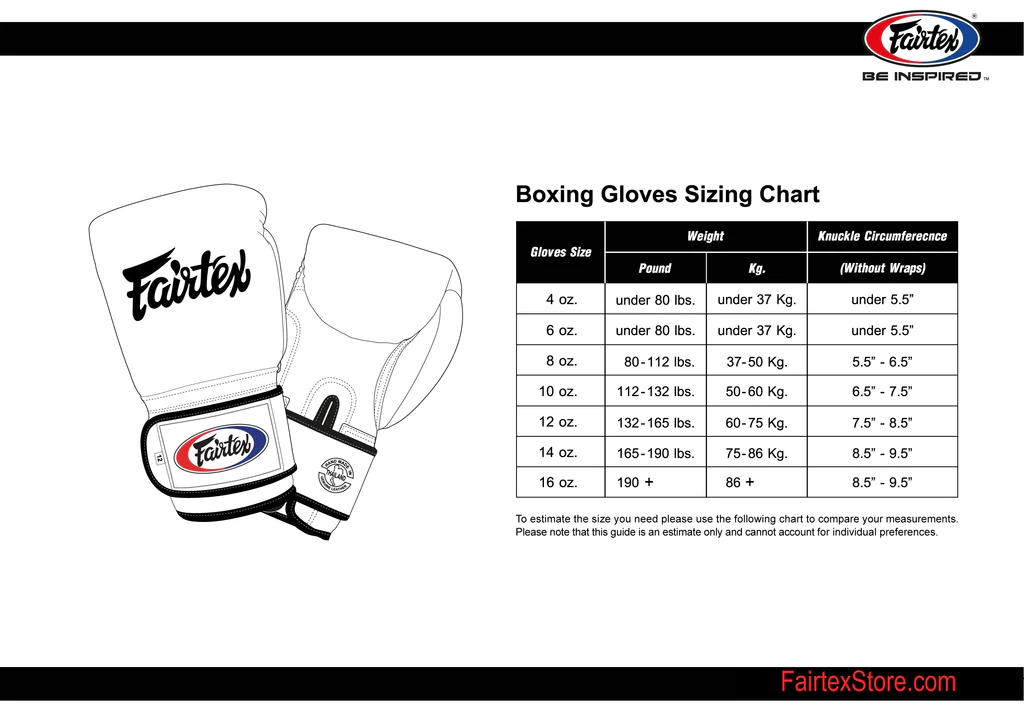 muay thai glove size guide