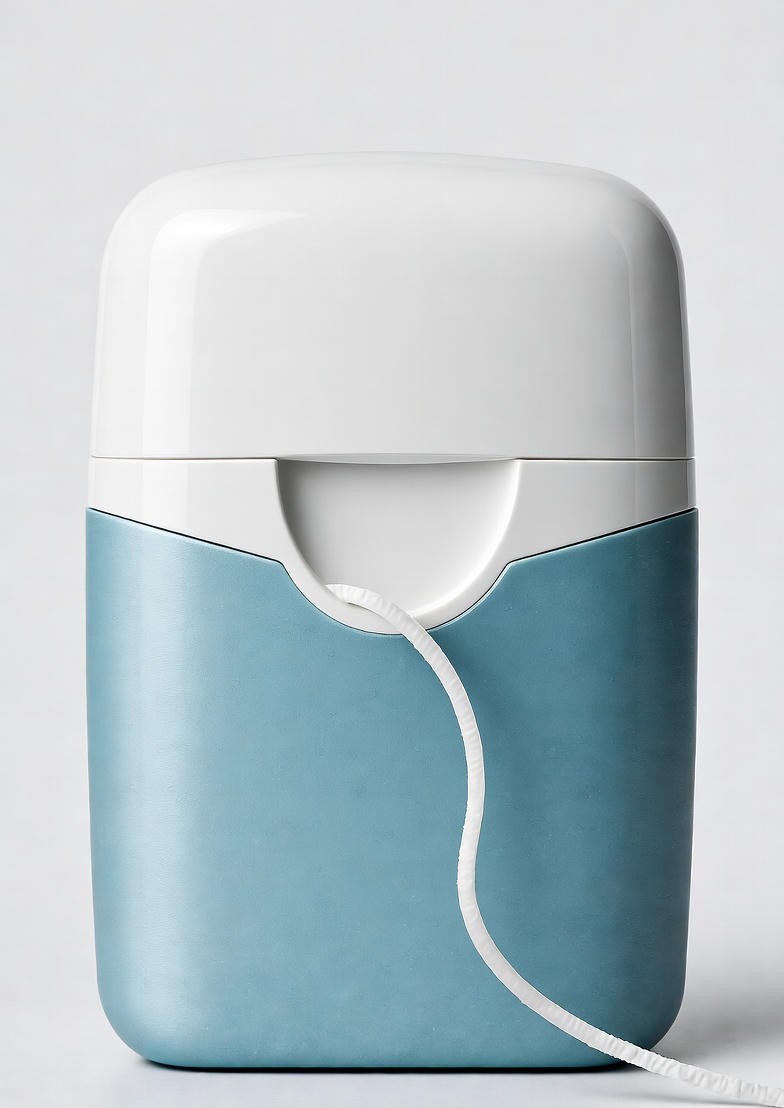 single box of dental floss with string hanging out to the right single box of dental floss with string hanging out to the right