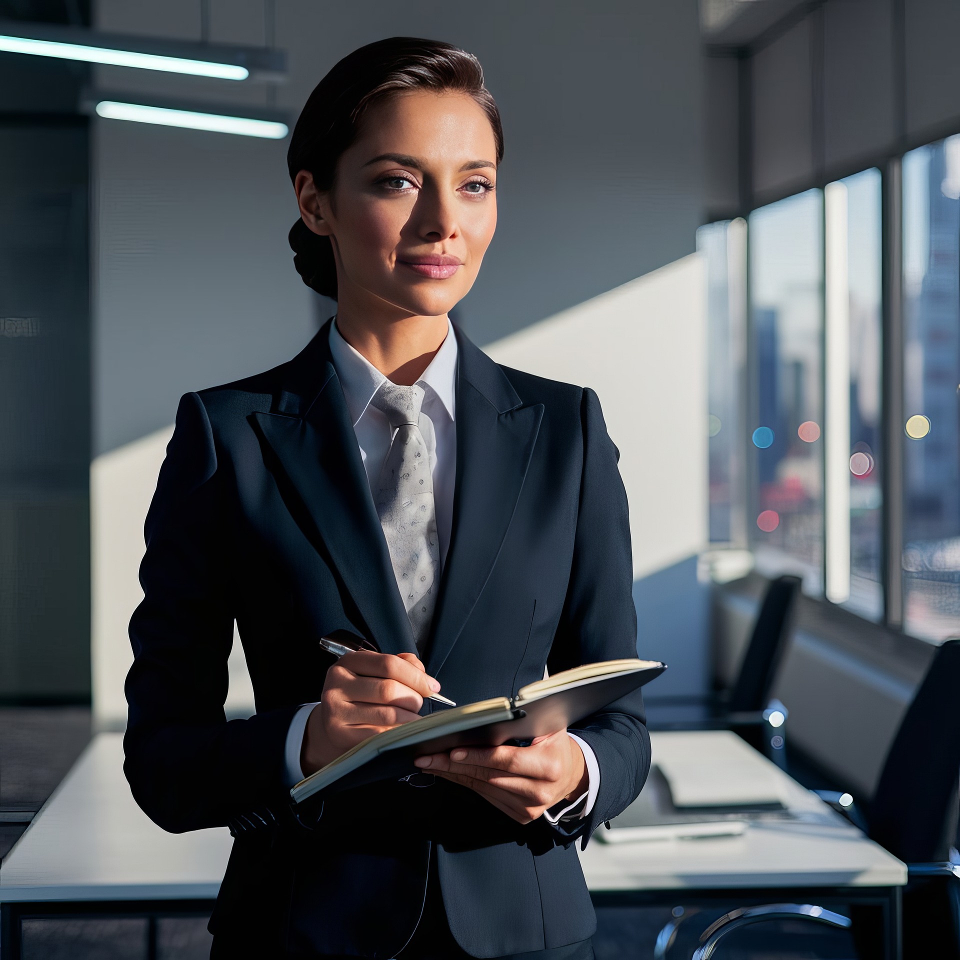 Sales woman using sales lists Sales woman using sales lists