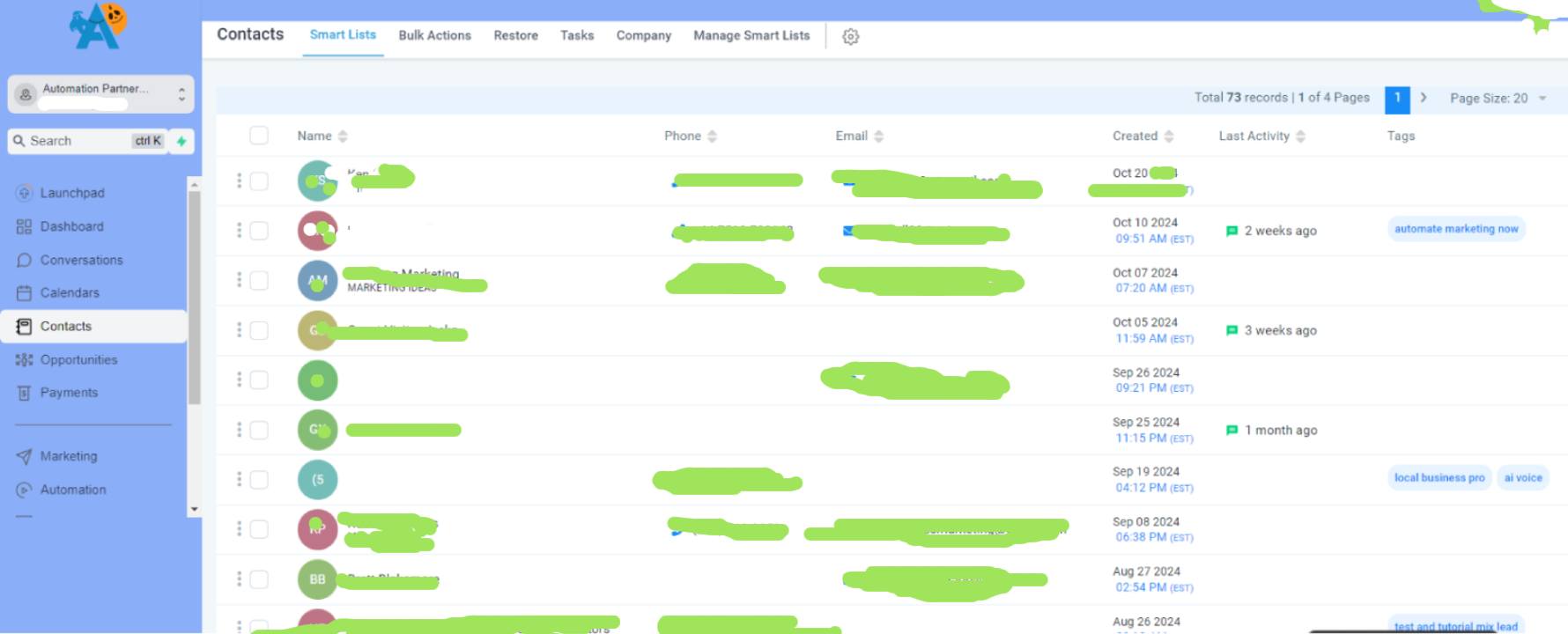 automation dashboard contacts list automation dashboard contacts list