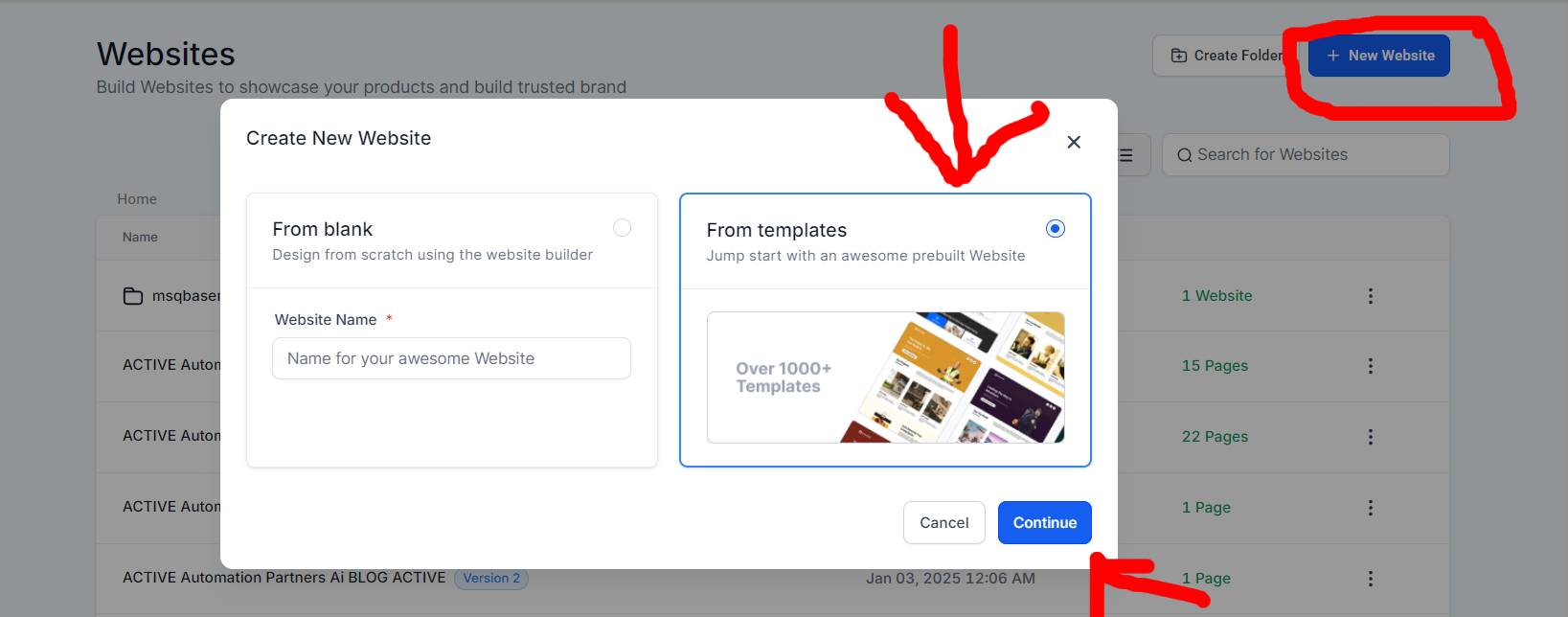 create new website