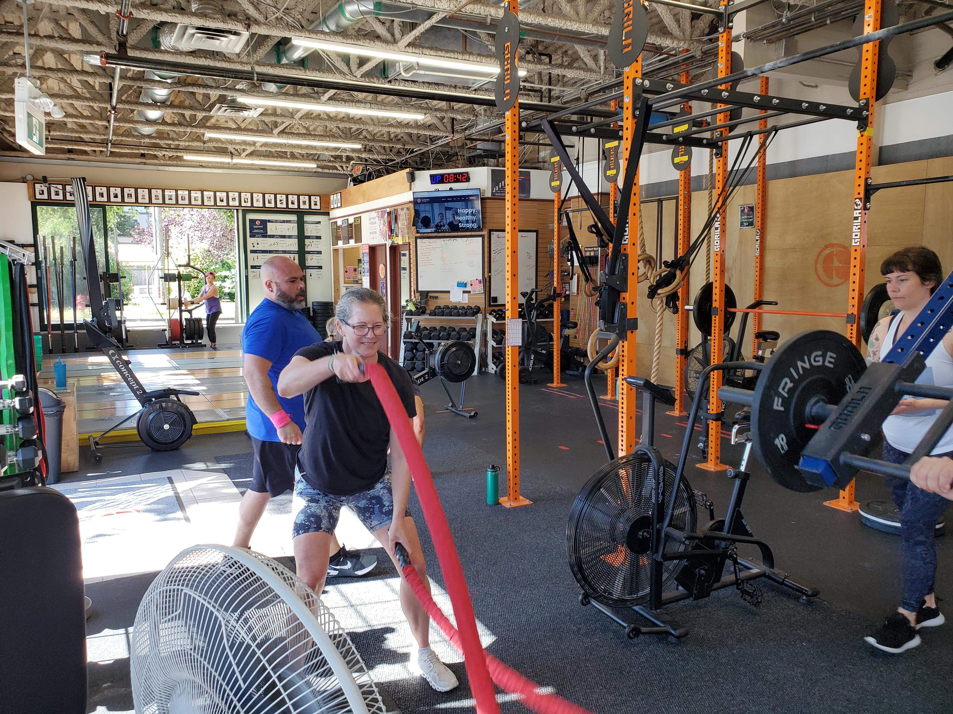 Gym members working out