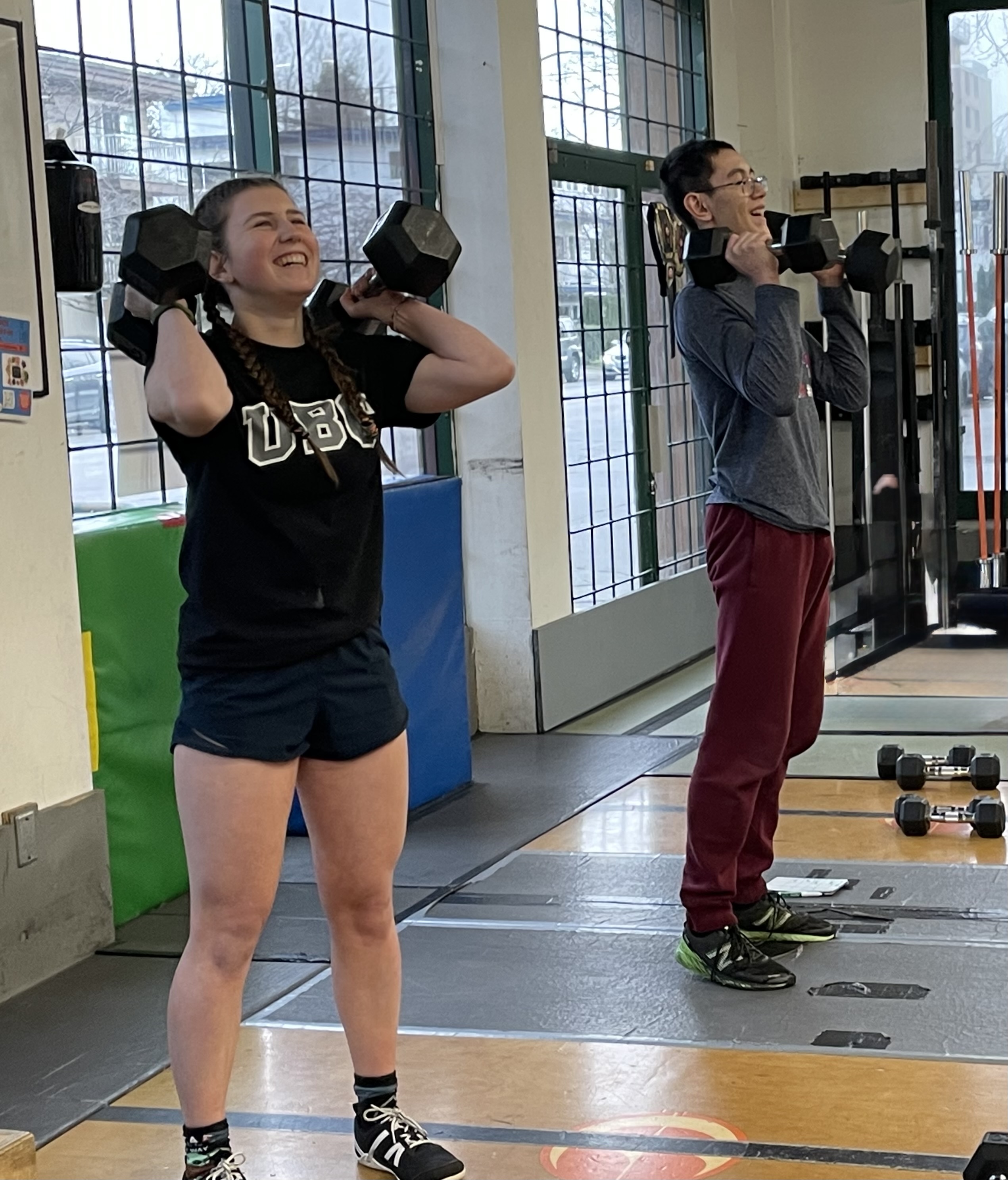 Having fun and using Dumbells as a tool for shoulder and midline stabilization muscles. 