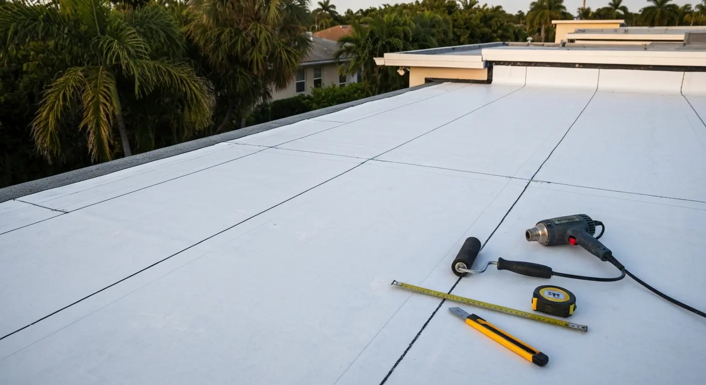 Flat roof repair in progress