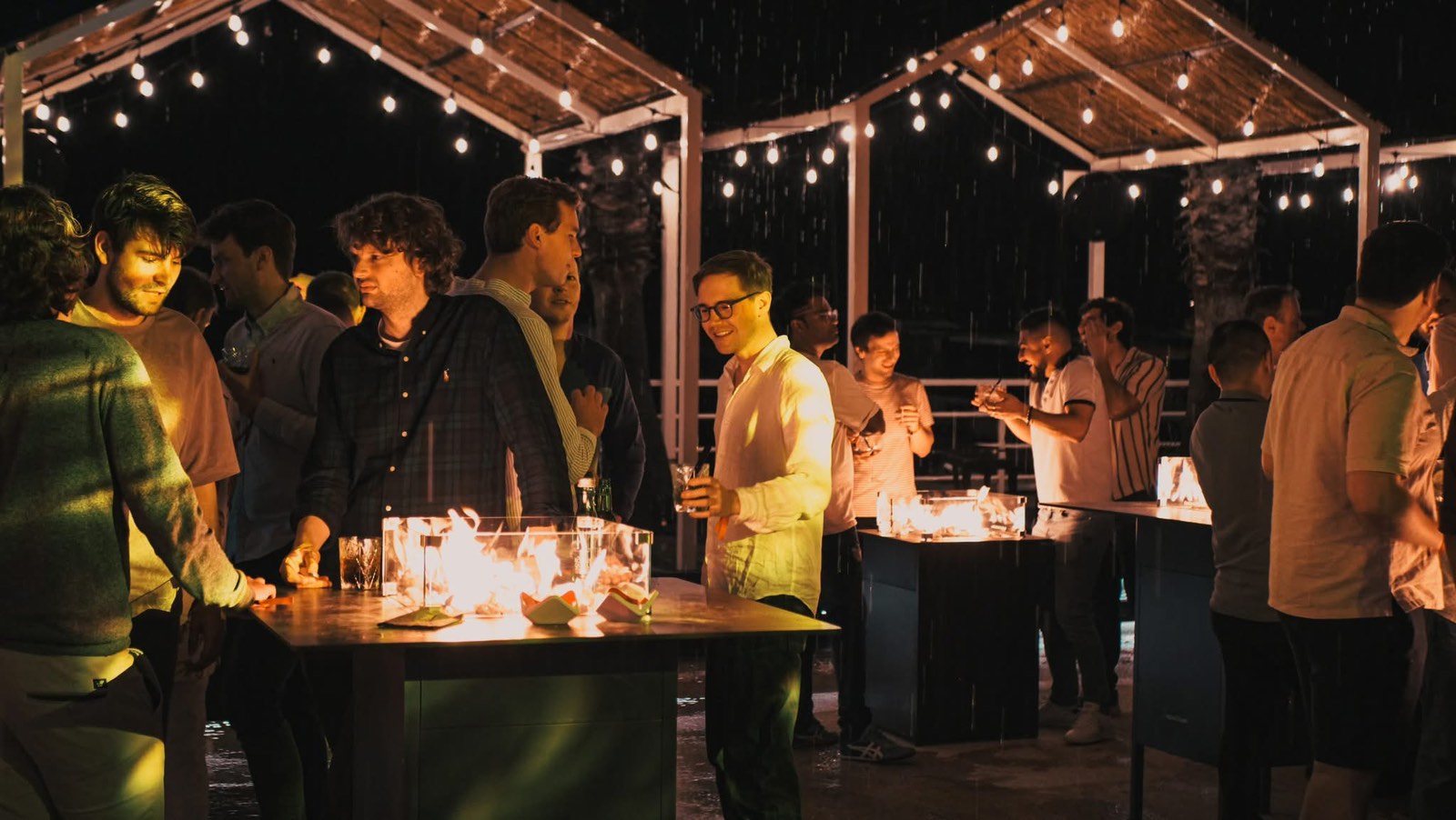 Fire table outdoor dining area