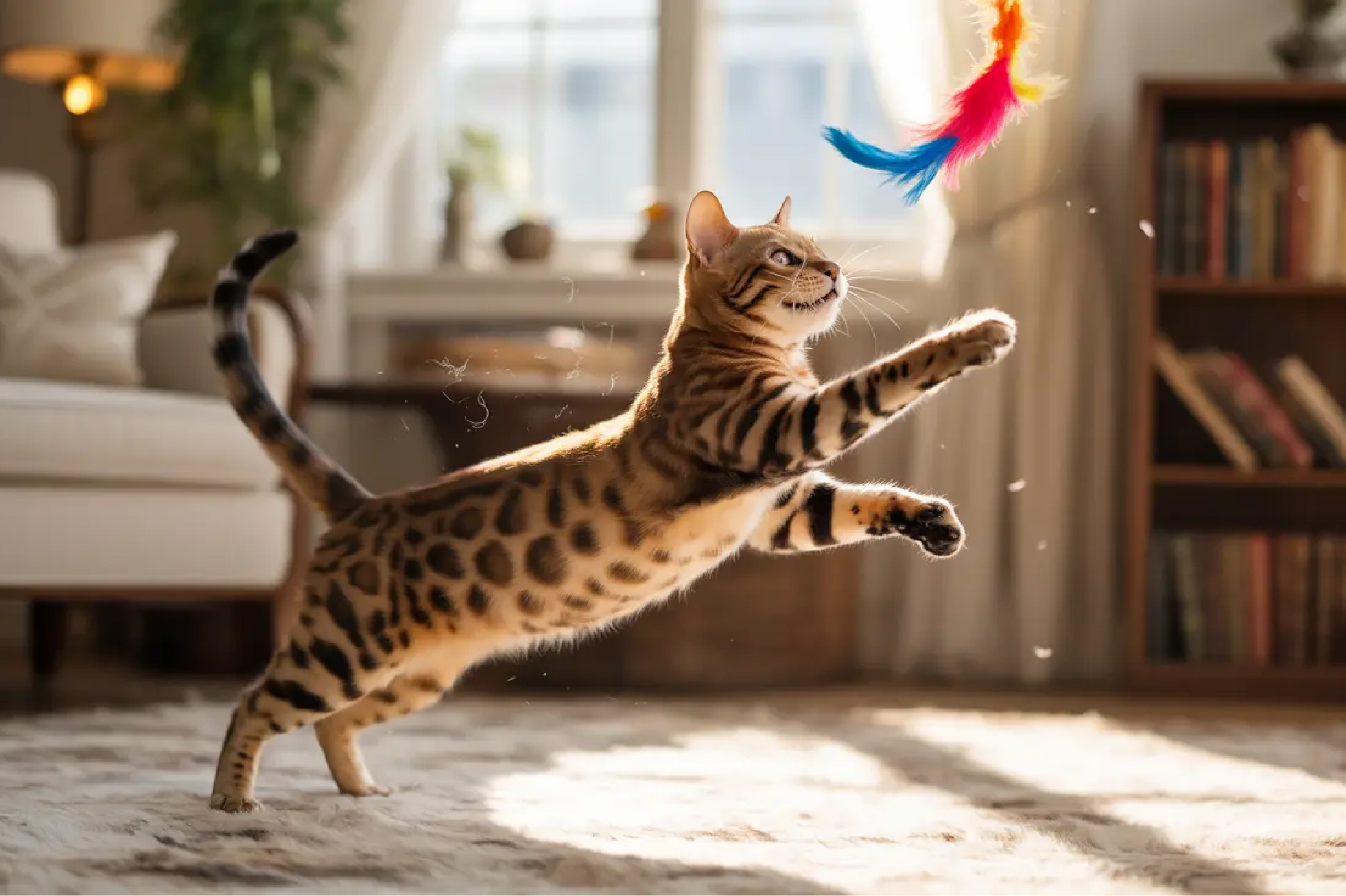spotted cat playing with feather teaser spotted cat playing with feather teaser