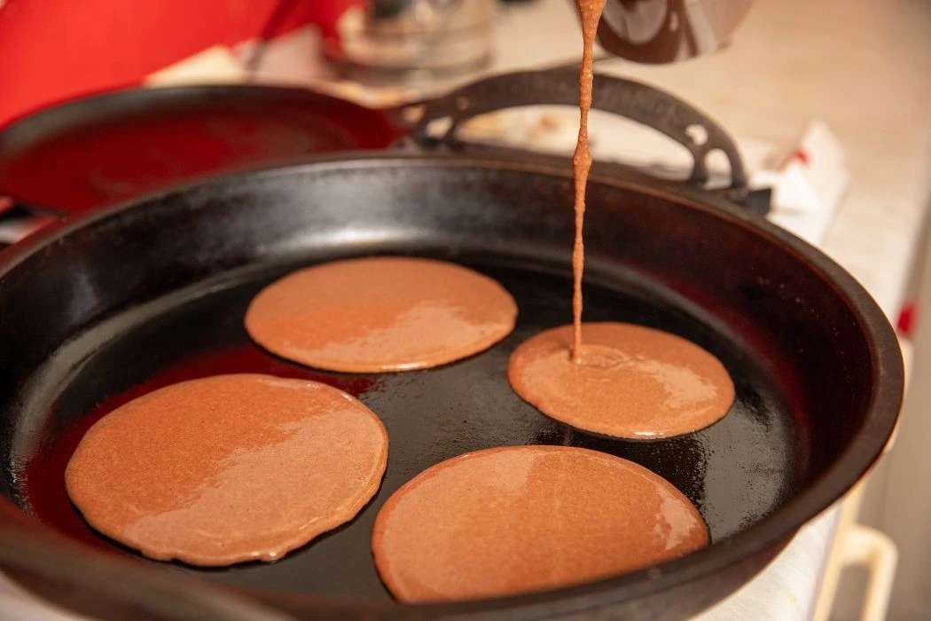 pancakes on non-toxic wrought iron pan 