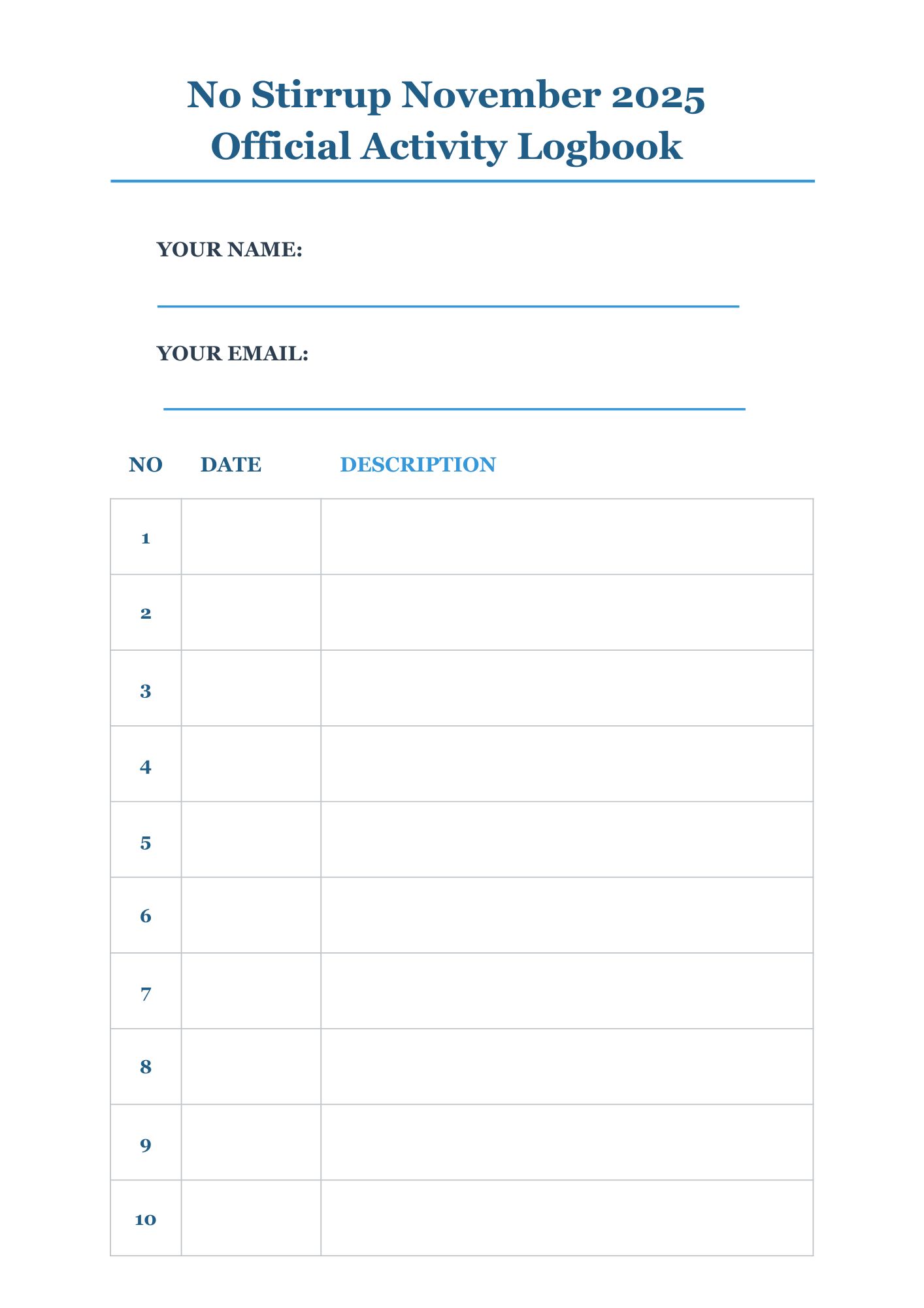 No Stirrup November Activity Logbook Preview