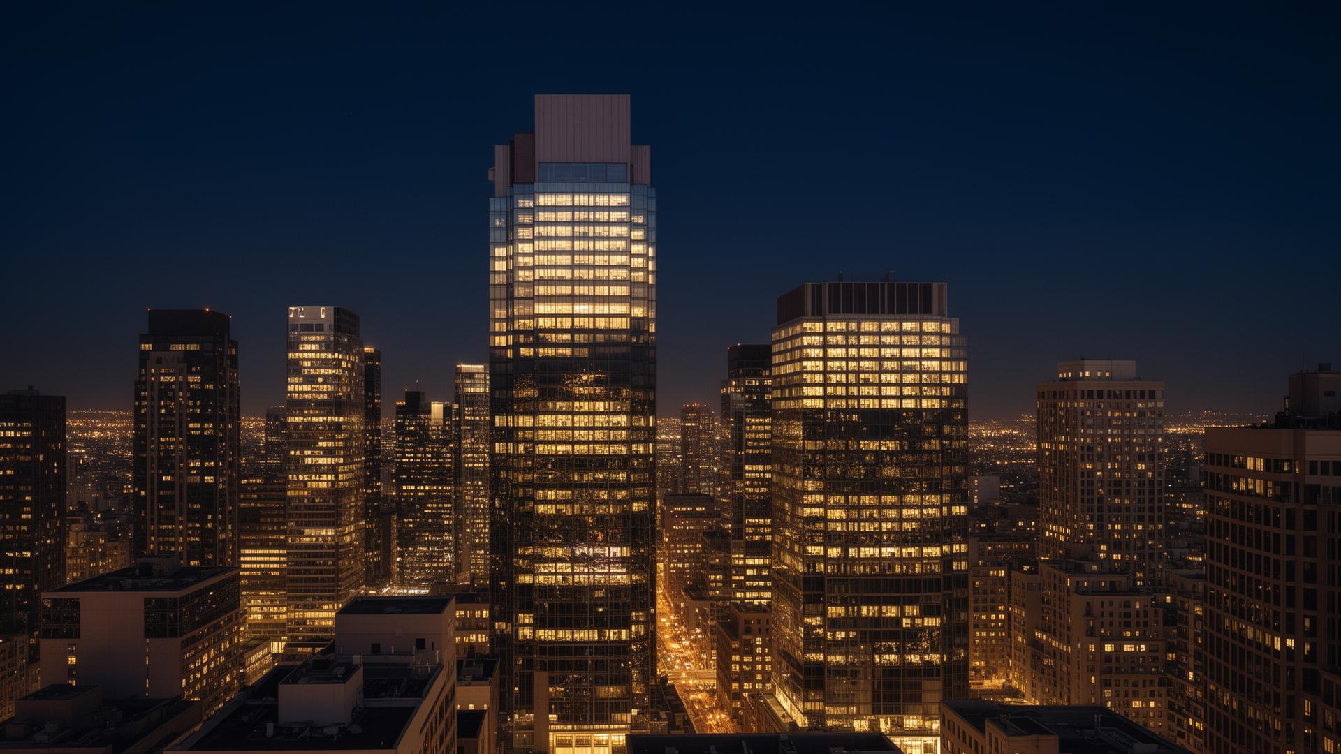 City skyline at dusk