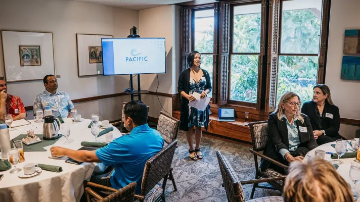 Lizel facilitating group discussion as our event hostess and emcee at The Pacific Club, Honolulu, HI