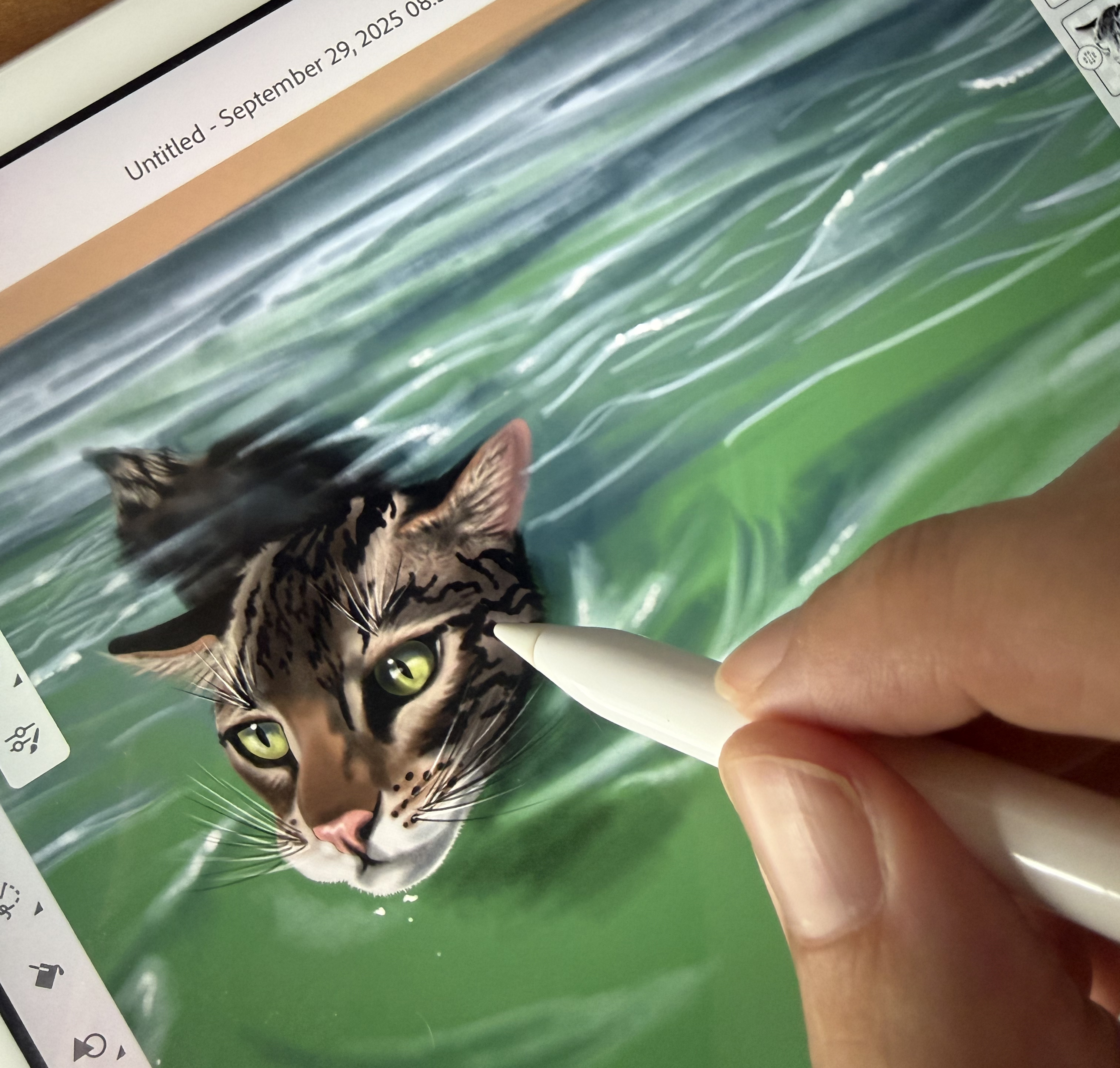 Digital illustration of cat swimming