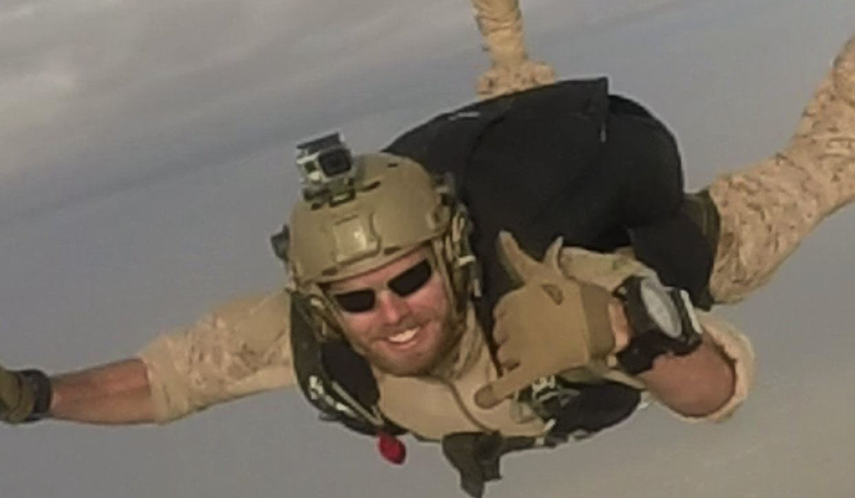 Garrett Unclebach skydiving over the edge of Somalia, 2013