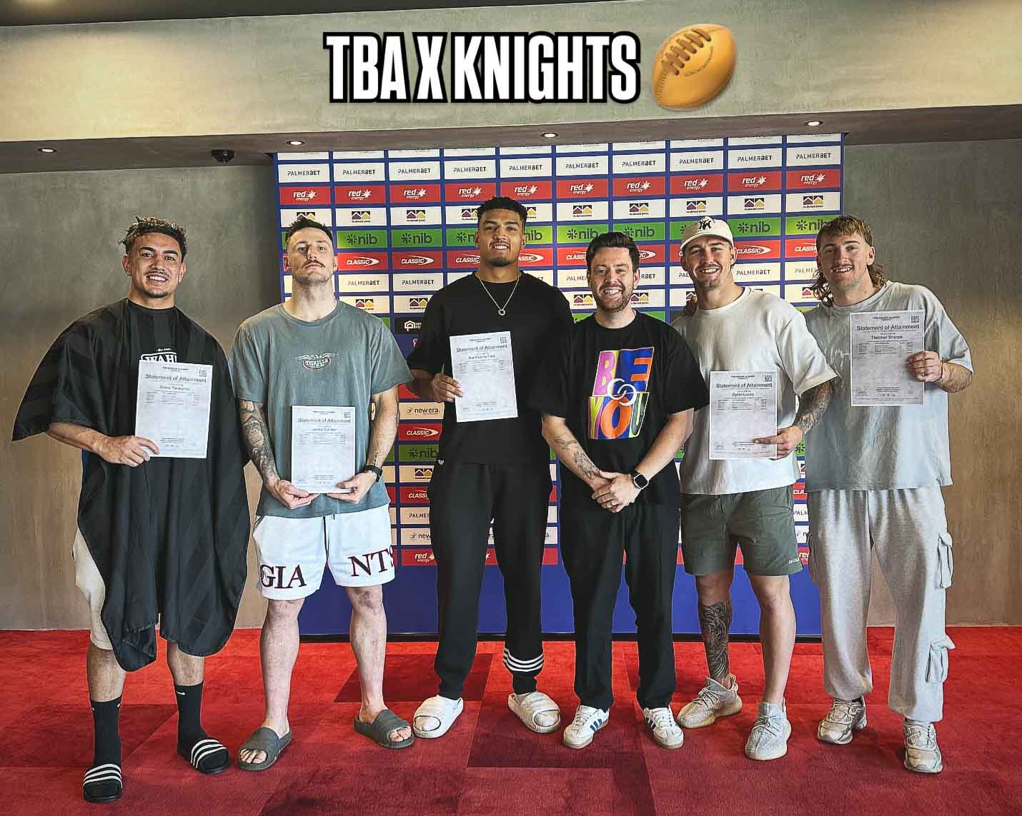 Newcastle Knights getting their course certificates from The Barber Academy Newcastle Knights getting their course certificates from The Barber Academy