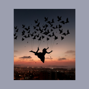 girl flying with birds girl flying with birds