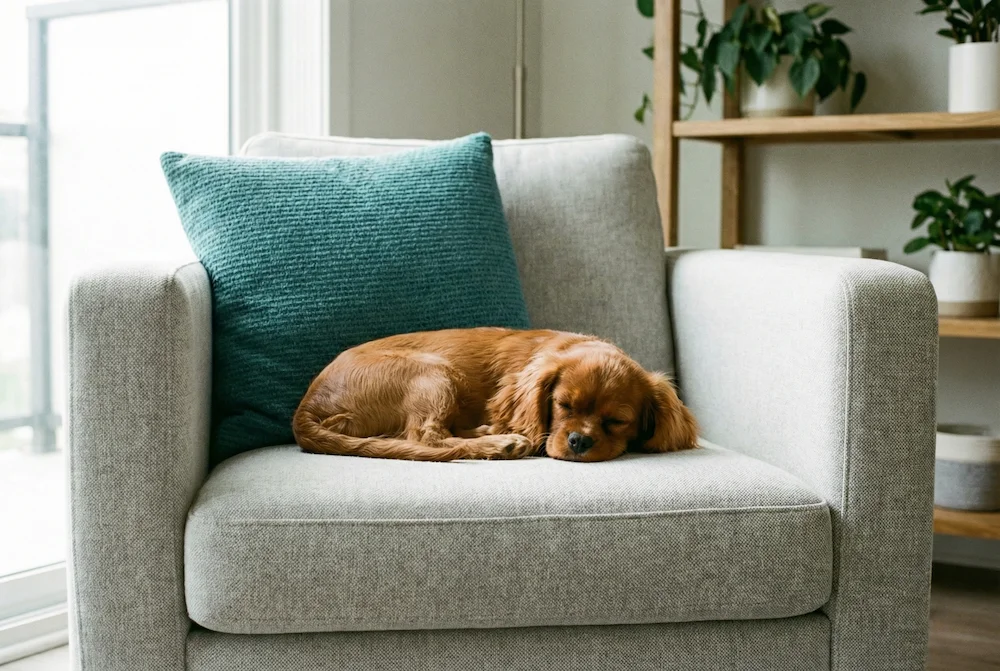 Haustier auf sauberem Sofa