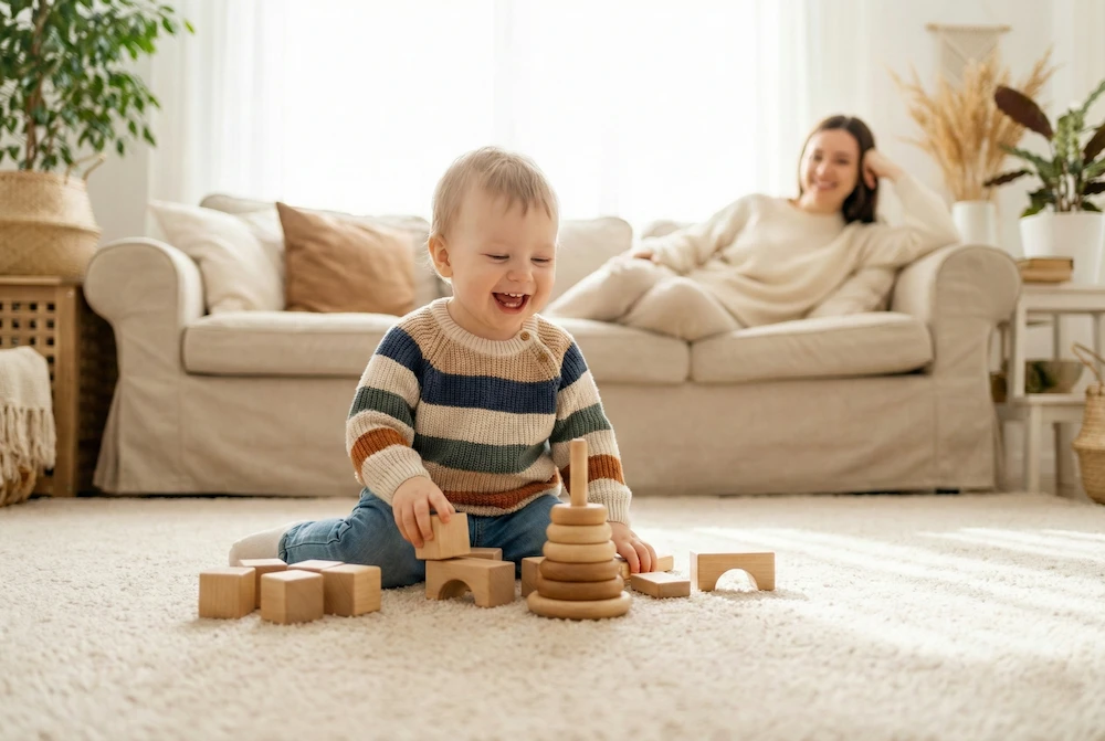 Kind spielt sicher auf sauberem Teppich