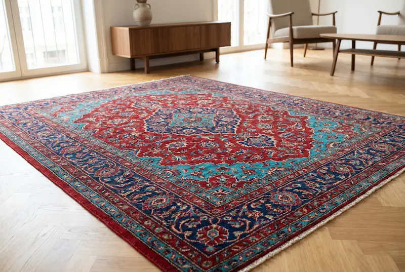 Nahaufnahme eines hochflorigen Teppichs, sehr sauber, Wohlfühl-Atmosphäre