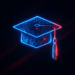 Icon of a digital graduation cap made of circuitry symbolizing learning and empowerment.