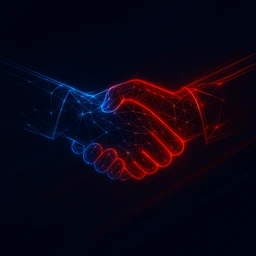 Icon of a digital handshake symbolizing collaboration and citizen-driven investing.