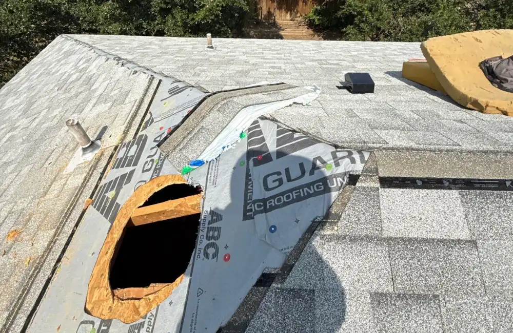 Roof hole requiring professional repair