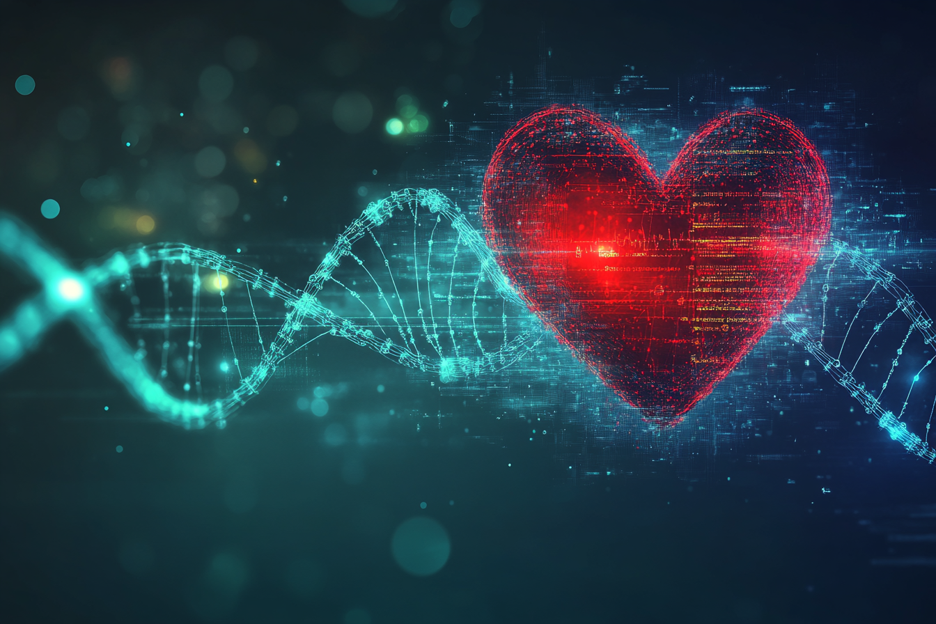 Corazon con helix de ADN que representa el riesgo poligénico Corazon con helix de ADN que representa el riesgo poligénico