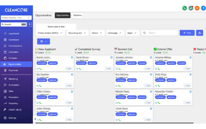 Recruit cleaners using CleanCore