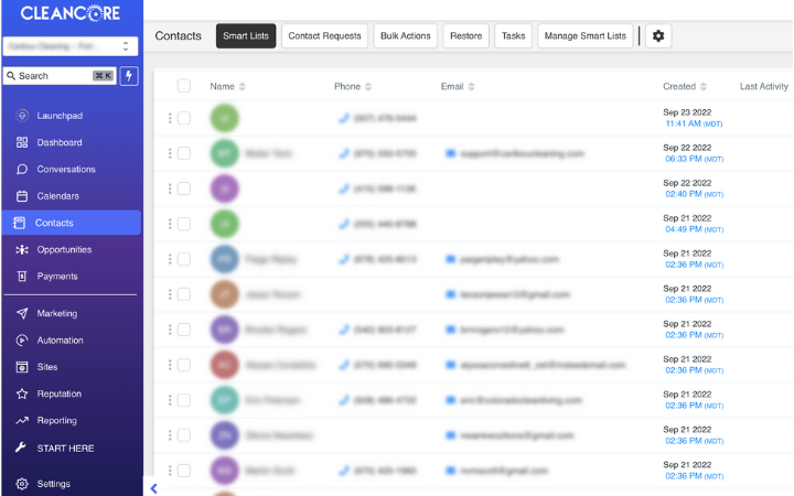 Store contacts in the CleanCore CRM