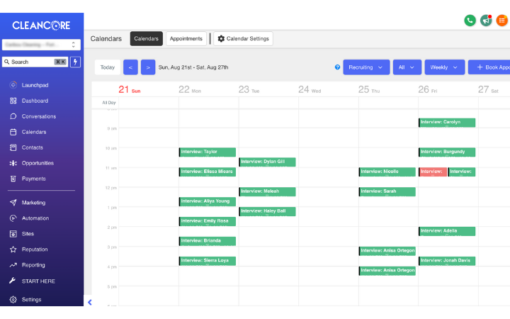 Recruiting calendar with booked interviews