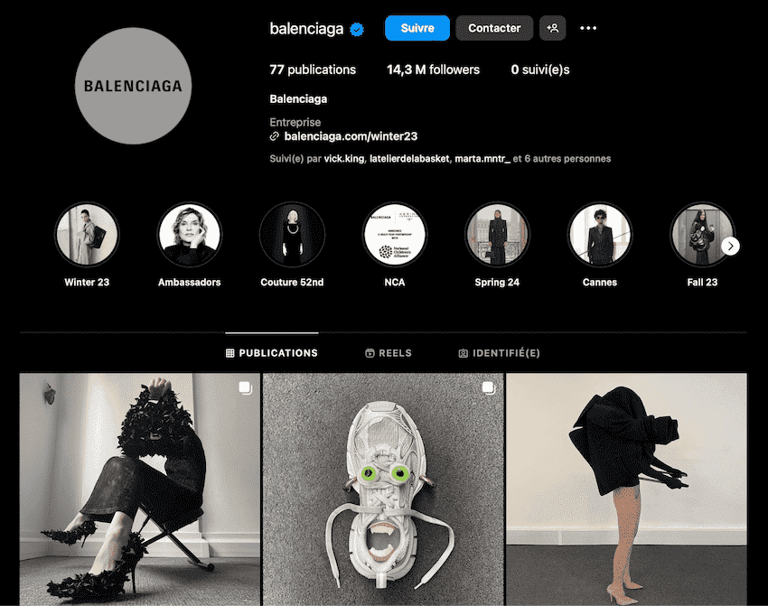 compte instagram de balenciaga comme exemple de storytelling