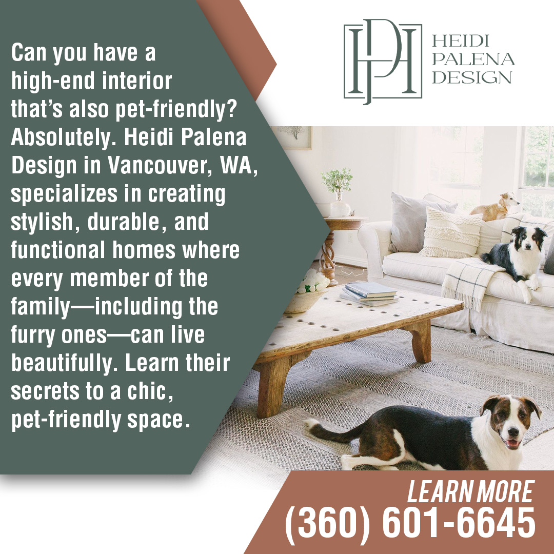 Cozy living room with neutral decor, wooden coffee table, and two dogs relaxing on a rug and sofa designed by Heidi Palena Design. Cozy living room with neutral decor, wooden coffee table, and two dogs relaxing on a rug and sofa designed by Heidi Palena Design.