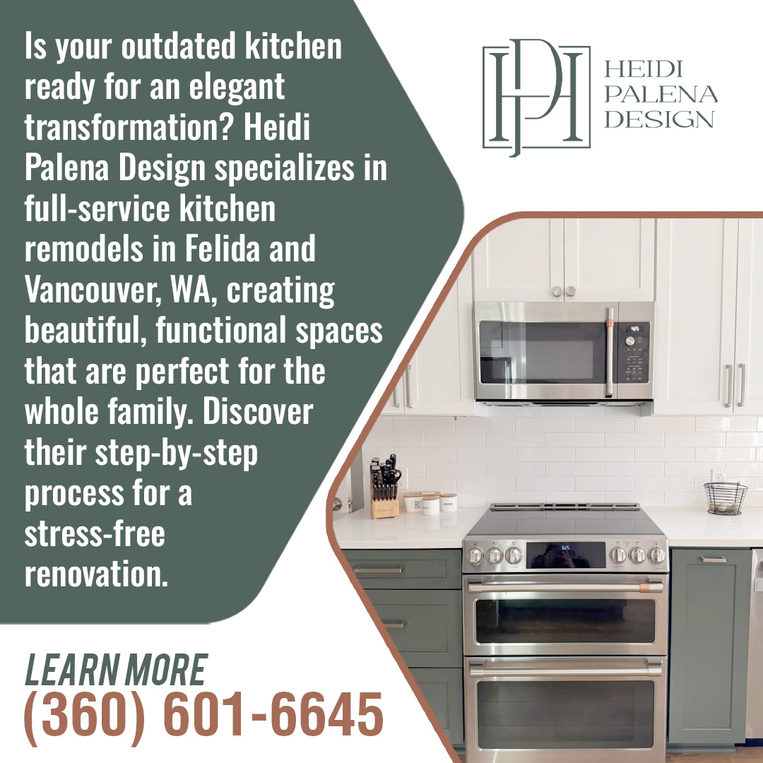 Modern kitchen remodel with white cabinets, stainless steel appliances, and green lower cabinets designed by Heidi Palena Design. Modern kitchen remodel with white cabinets, stainless steel appliances, and green lower cabinets designed by Heidi Palena Design.