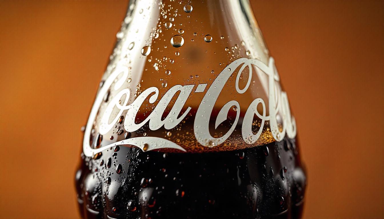 Close-up of a classic Coca-Cola glass bottle with condensation droplets, highlighting the iconic brand logo and refreshing drink. Close-up of a classic Coca-Cola glass bottle with condensation droplets, highlighting the iconic brand logo and refreshing drink.