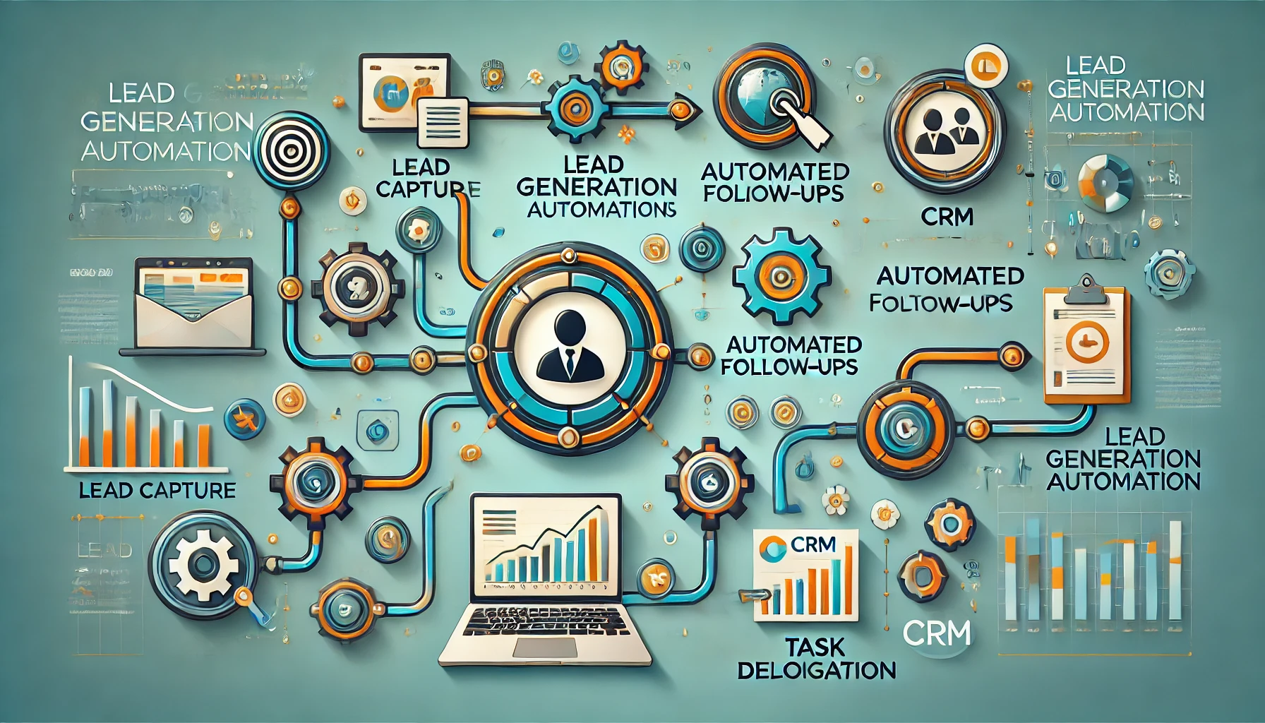 Lead Generation Process (Infographic Style) – Showcasing the automation journey from lead capture to CRM pipelines.