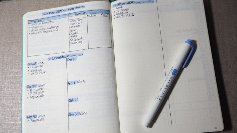 bullet journal weekly spread