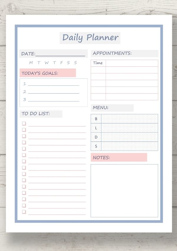 free printable daily planner page
