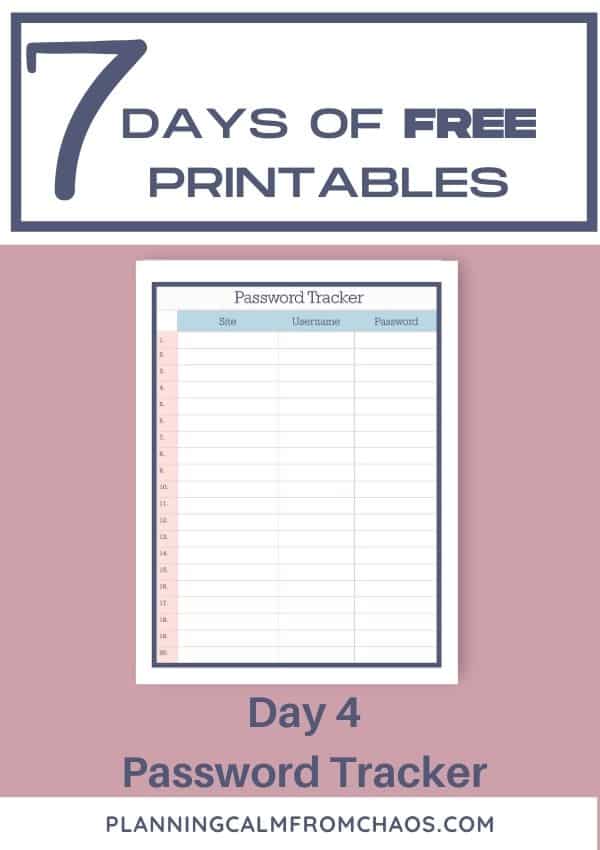 free printable password tracker