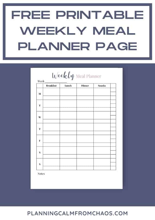 free printable weekly menu planner