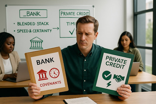 CFO compares a bank term sheet with a private credit offer to bridge a working capital gap without choking liquidity. CFO compares a bank term sheet with a private credit offer to bridge a working capital gap without choking liquidity.