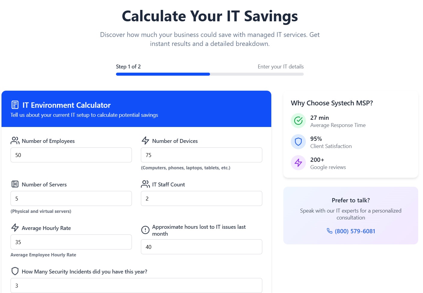 IT Savings Calculator Tool Screenshot