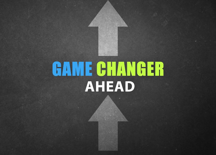 Image featuring a road with two upward-facing arrows and the text 'Game Changer Ahead', signifying the transformational impact of Align Business Strategies on SMBs.