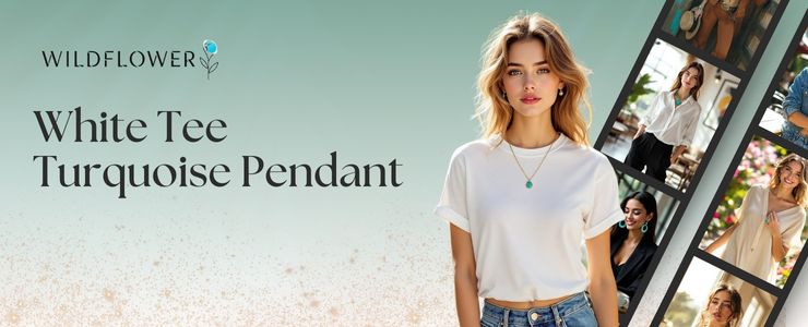 White Tee + Turquoise Pendant White Tee + Turquoise Pendant