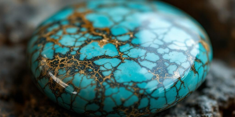 Close-up of stabilized turquoise stone showing natural matrix patterns and luster.
